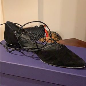 Black suede lace up flats